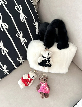 Pearl Headband Teddy Bear Cute Keyring