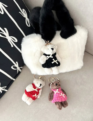 Pearl Headband Teddy Bear Cute Keyring