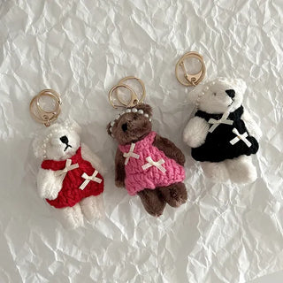 Pearl Headband Teddy Bear Cute Keyring