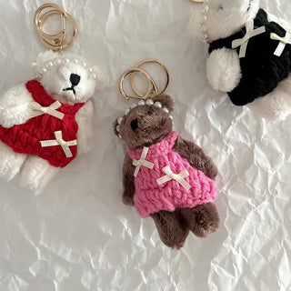 Pearl Headband Teddy Bear Cute Keyring