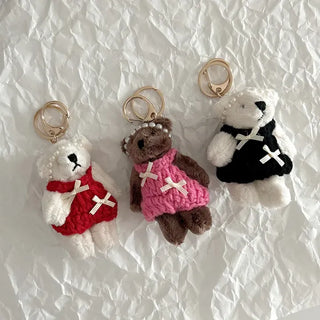 Pearl Headband Teddy Bear Cute Keyring