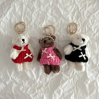 Pearl Headband Teddy Bear Cute Keyring