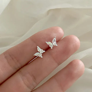 925 Silver Opal Cubic Butterfly Mini Silver Earrings