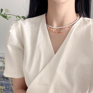 Simple daily layered mini bead necklace