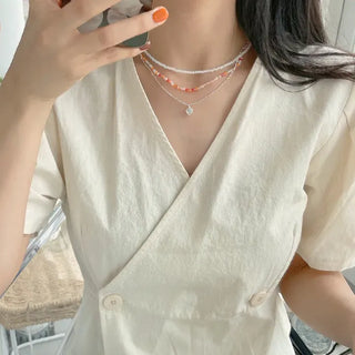 Simple daily layered mini bead necklace