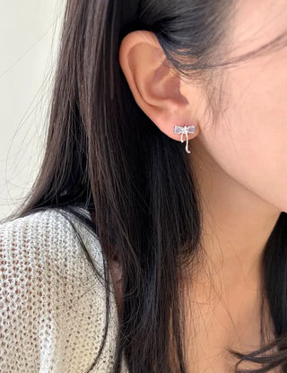 Silver Post Opal Cubic Star Ribbon Mini Earrings