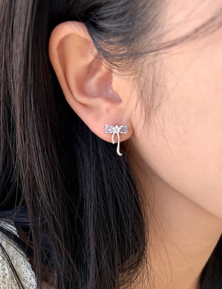 Silver Post Opal Cubic Star Ribbon Mini Earrings