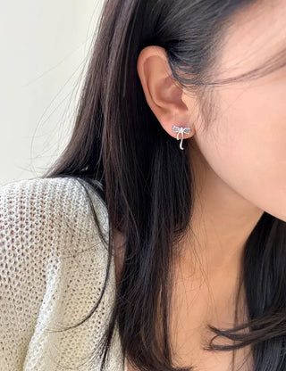 Silver Post Opal Cubic Star Ribbon Mini Earrings