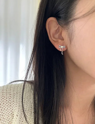 Silver Post Opal Cubic Star Ribbon Mini Earrings