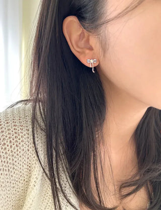 Silver Post Opal Cubic Star Ribbon Mini Earrings