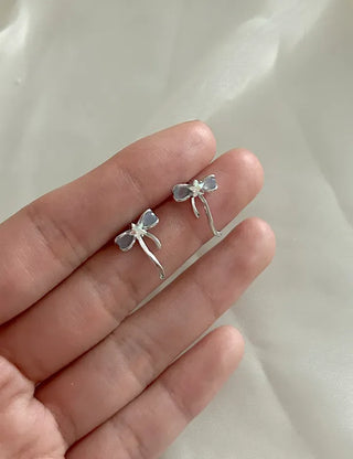 Silver Post Opal Cubic Star Ribbon Mini Earrings