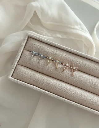 Silver Post Opal Cubic Star Ribbon Mini Earrings