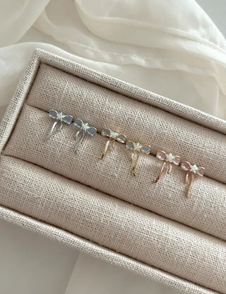 Silver Post Opal Cubic Star Ribbon Mini Earrings