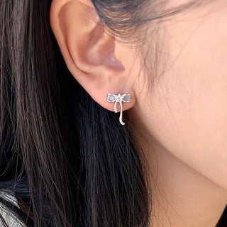 Silver Post Opal Cubic Star Ribbon Mini Earrings