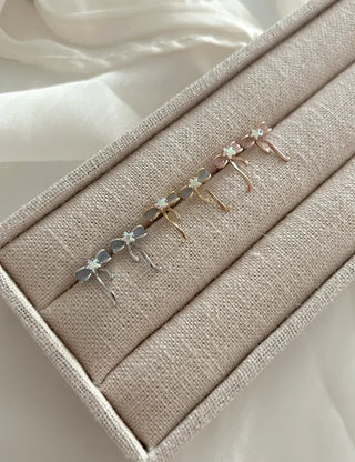 Silver Post Opal Cubic Star Ribbon Mini Earrings