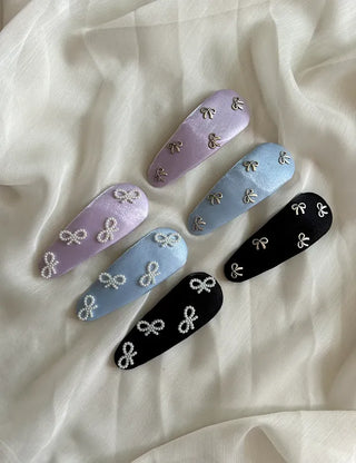 Satin silver pearl ribbon pendant snap hair clip