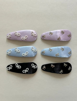 Satin silver pearl ribbon pendant snap hair clip