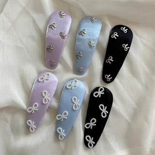 Satin silver pearl ribbon pendant snap hair clip