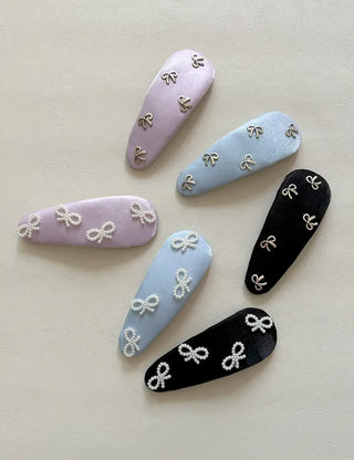 Satin silver pearl ribbon pendant snap hair clip