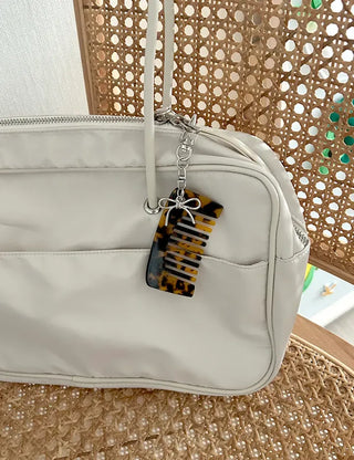 Star ribbon leopard print brush mini comb keyring keyholder