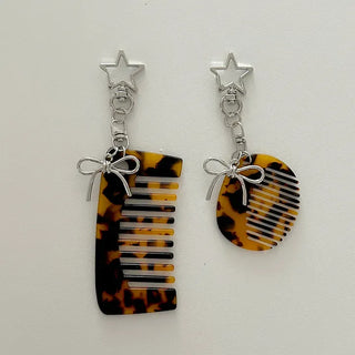 Star ribbon leopard print brush mini comb keyring keyholder