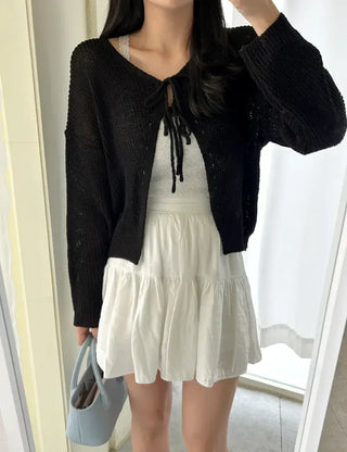 Ribbon Loose Fit Hazzi Summer Knit Women's Cardigan