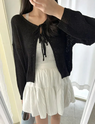 Ribbon Loose Fit Hazzi Summer Knit Women's Cardigan