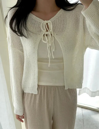 Ribbon Loose Fit Hazzi Summer Knit Women's Cardigan