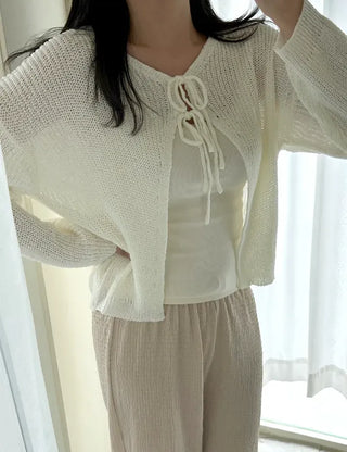 Ribbon Loose Fit Hazzi Summer Knit Women's Cardigan