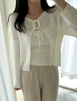 Ribbon Loose Fit Hazzi Summer Knit Women's Cardigan