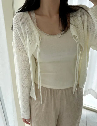 Ribbon Loose Fit Hazzi Summer Knit Women's Cardigan