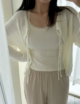 Ribbon Loose Fit Hazzi Summer Knit Women's Cardigan