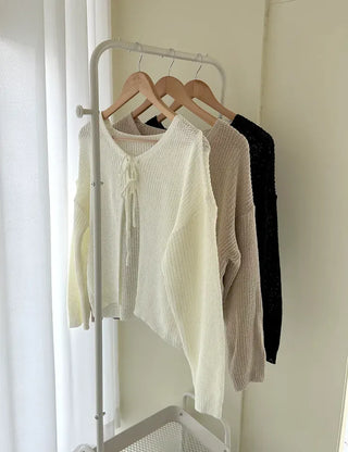 Ribbon Loose Fit Hazzi Summer Knit Women's Cardigan
