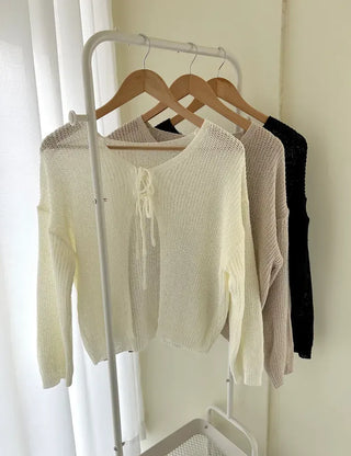 Ribbon Loose Fit Hazzi Summer Knit Women's Cardigan