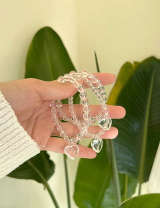 Handmade Clear Transparent Heart Bead Bracelet