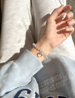 Handmade Clear Transparent Heart Bead Bracelet