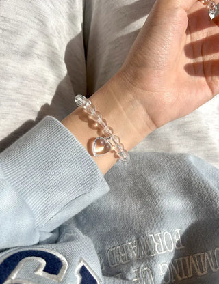 Handmade Clear Transparent Heart Bead Bracelet