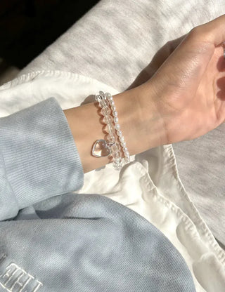 Handmade Clear Transparent Heart Bead Bracelet