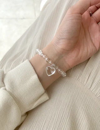 Handmade Clear Transparent Heart Bead Bracelet