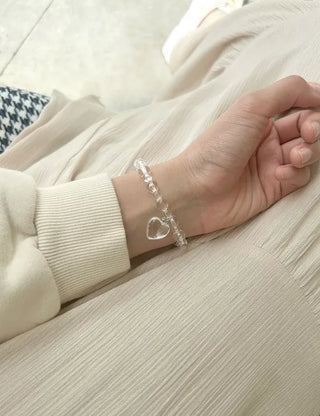Handmade Clear Transparent Heart Bead Bracelet