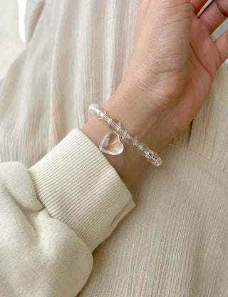 Handmade Clear Transparent Heart Bead Bracelet