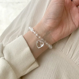 Handmade Clear Transparent Heart Bead Bracelet