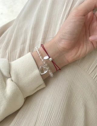 Handmade Clear Transparent Heart Bead Bracelet