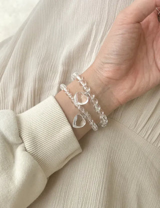 Handmade Clear Transparent Heart Bead Bracelet