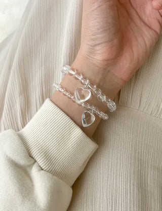 Handmade Clear Transparent Heart Bead Bracelet