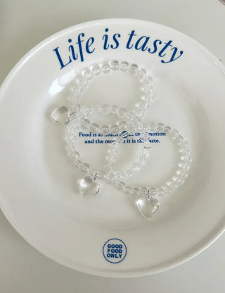 Handmade Clear Transparent Heart Bead Bracelet