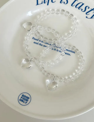 Handmade Clear Transparent Heart Bead Bracelet