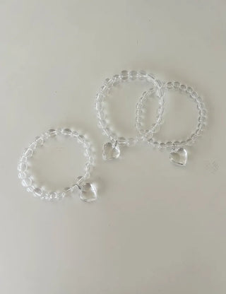 Handmade Clear Transparent Heart Bead Bracelet