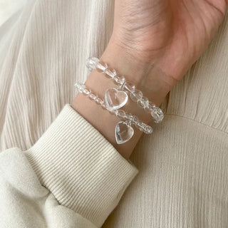 Handmade Clear Transparent Heart Bead Bracelet