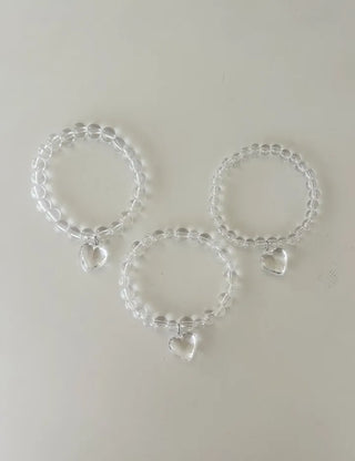 Handmade Clear Transparent Heart Bead Bracelet